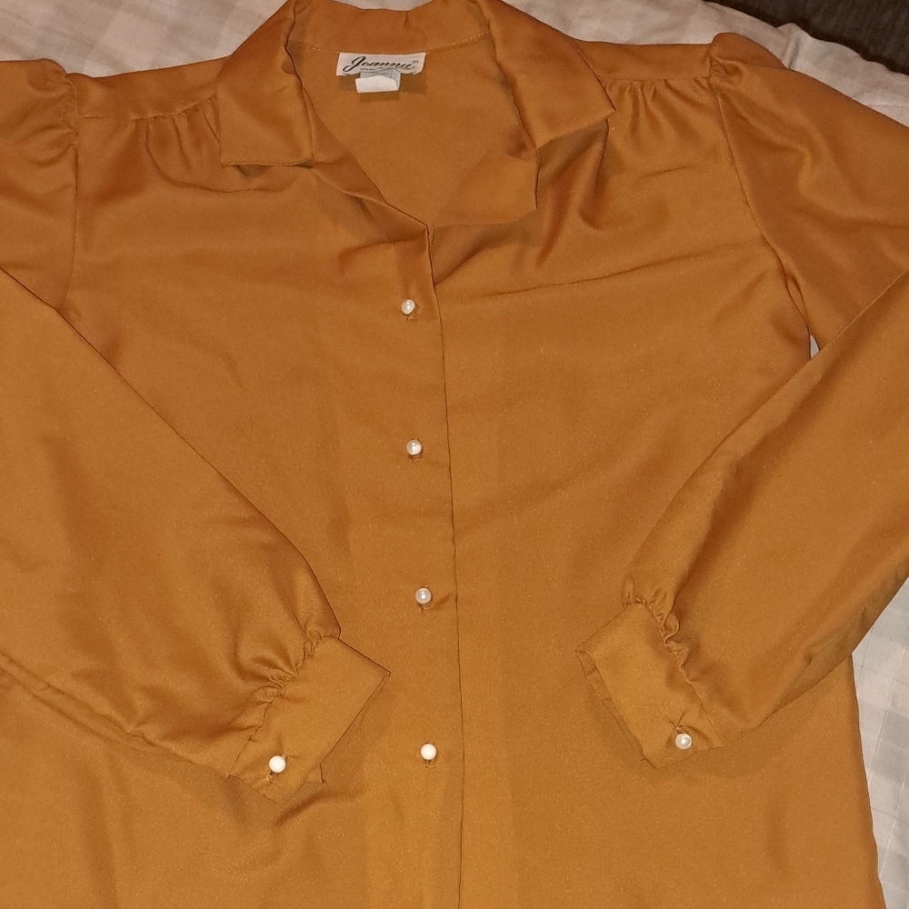 Joanna Blouse ladies size medium with pearl buttons mustard color blouse.